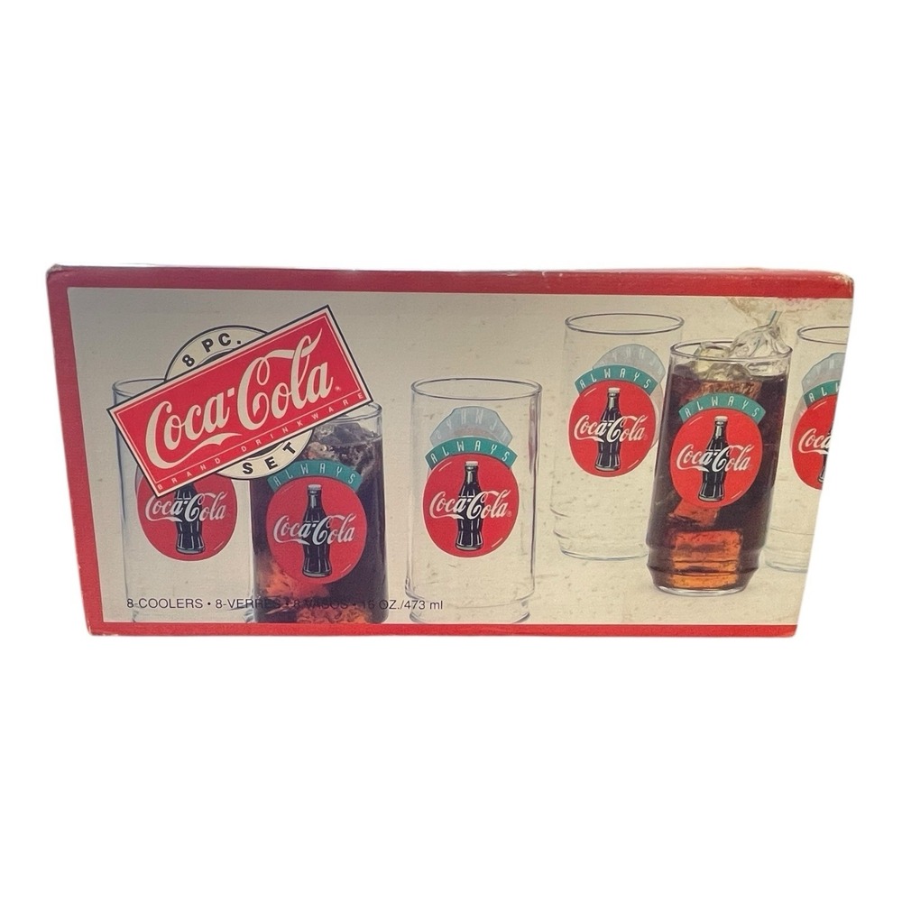 Always Coca Cola Indiana Glass 8 16oz Cooler Glasses 1990s Vintage